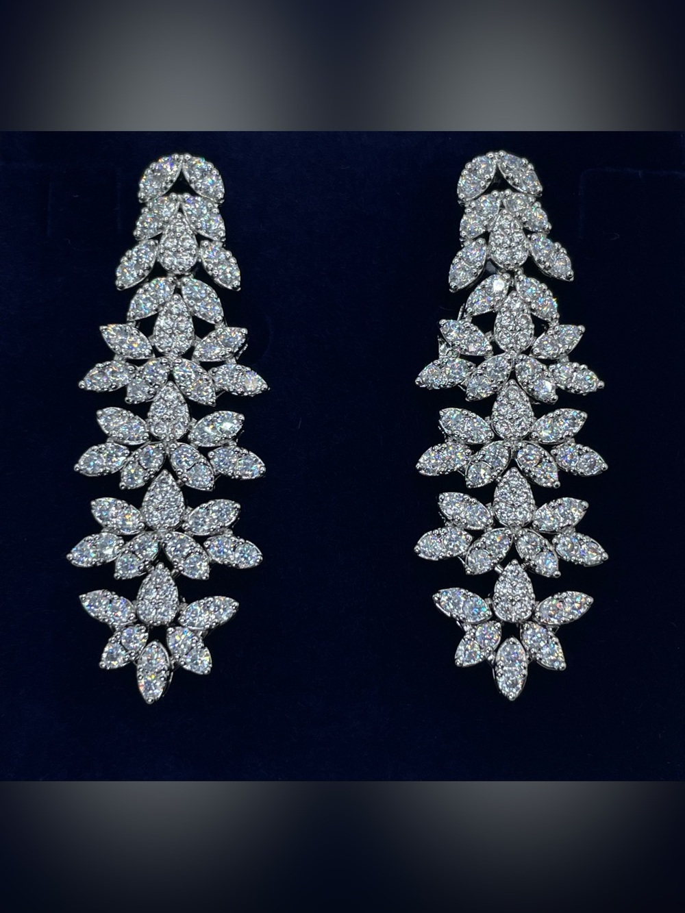 Swarovski Crystal Elements White Crystal Floral Statement Dangle Earrings